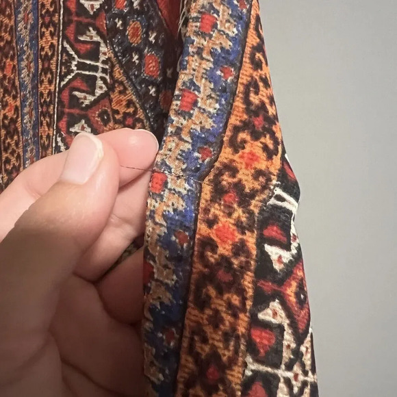 Band of Gypsies Womens Semi Sheer Geometric Print Dress Orange Boho Size Large - Picture 5 of 6